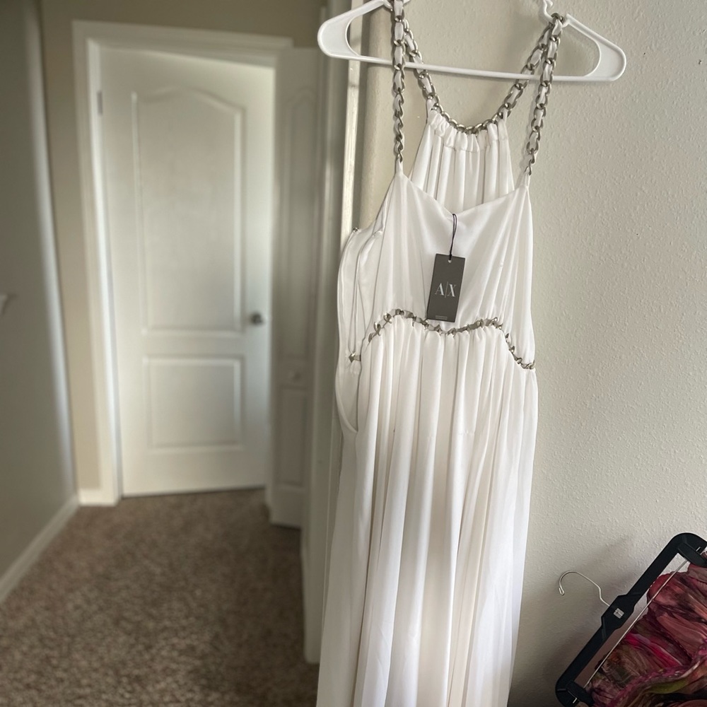 White Armani exchange gown with silver embellishments size 8